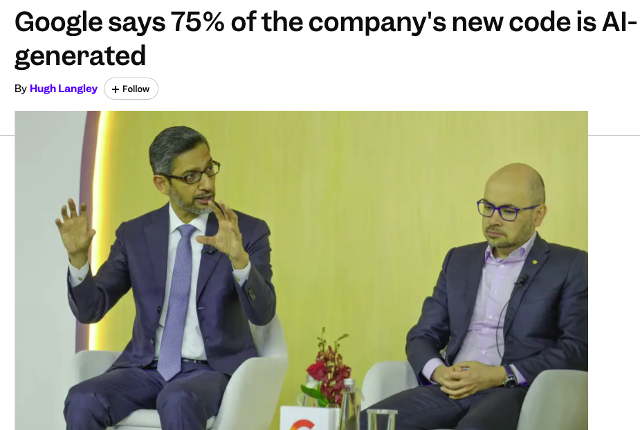 Google says 75% of the company's new code is AI-generated