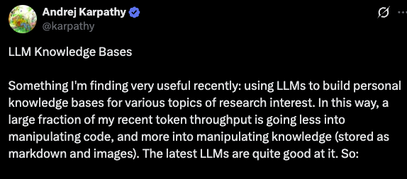 Andrej Karpathy on X about LLM Knowledge Bases